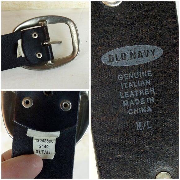 Old Navy Leather Belt Women M/L Black Studded Rhinestone Zodiac LIBRA Y2K 2001 - Picture 2 of 14